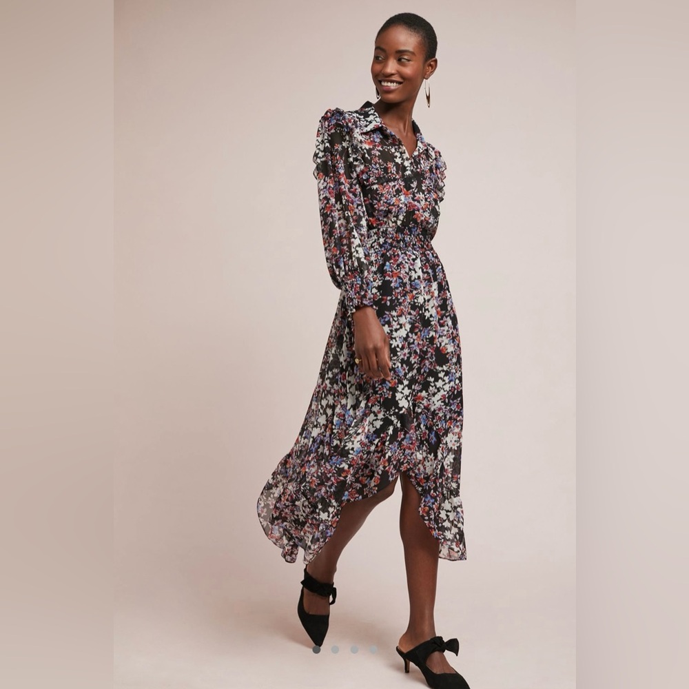 Misa Los Angeles Katja Floral Print Ruffle Midi Dress